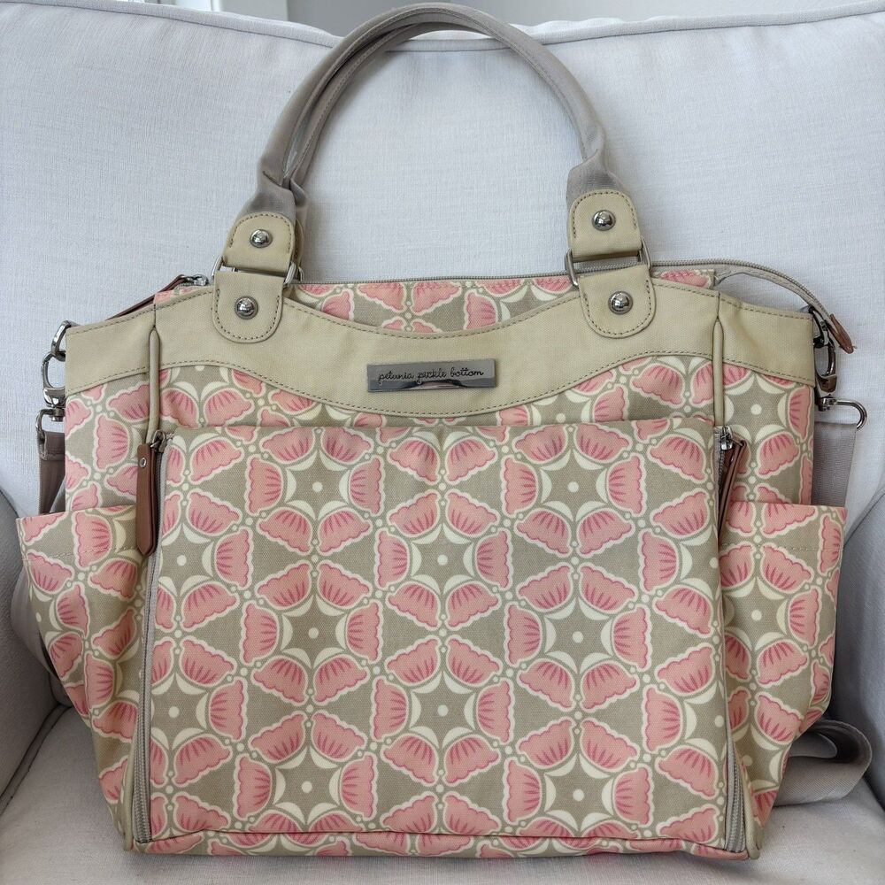 Petunia Pickle Bottom City Carryall Blooming Brixham Diaper Bag Pink Beige Chic